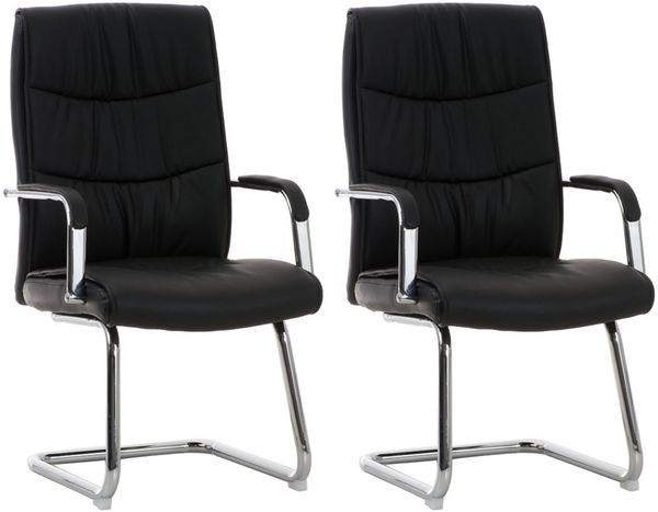 2er Set Stühle KARO - 105x49x60cm, Schwarz Kunstleder Metall in Chromoptik Gestell Konferenzstuhl Wartezimmerstuhl