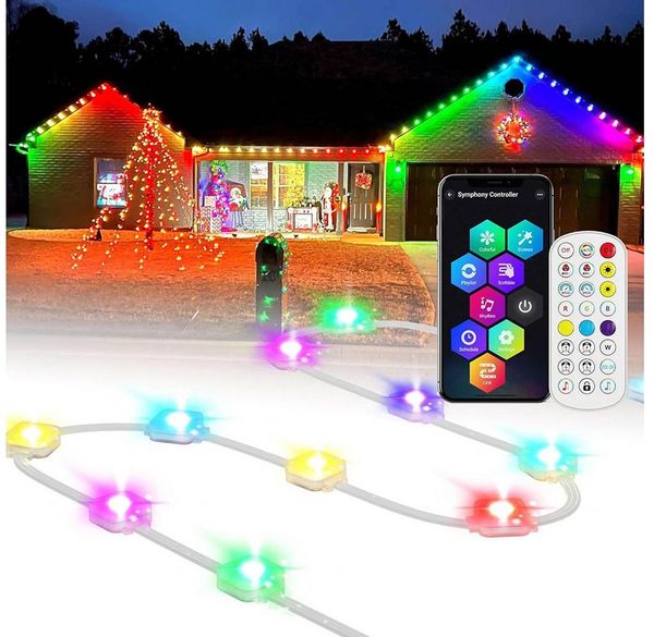 MUPOO LED Stripe LED-Lichterkette 15m/30m RGB LED Streifen Fernbedienung Bluetooth, Permanente Außenbeleuchtung Musik Sync, Timer
