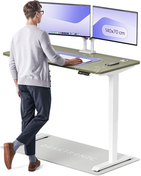 Desktronic HomePro Elektrisch höhenverstellbarer Schreibtisch 140x70 cm Weiß/Grün mit Memory-Funktion, Anti-Kollisions Technologie, USB-A und USB-C-Ladeanschlüssen