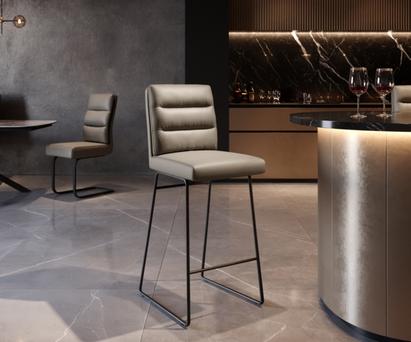 Barstuhl Pela-Flex Echt-Leder Schlamm Kufengestell Metall Schwarz