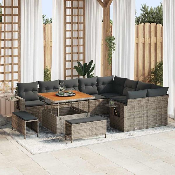 vidaXL Gartensofa-set mit Kissen 12 pcs Grau Poly-Rattan 3363728