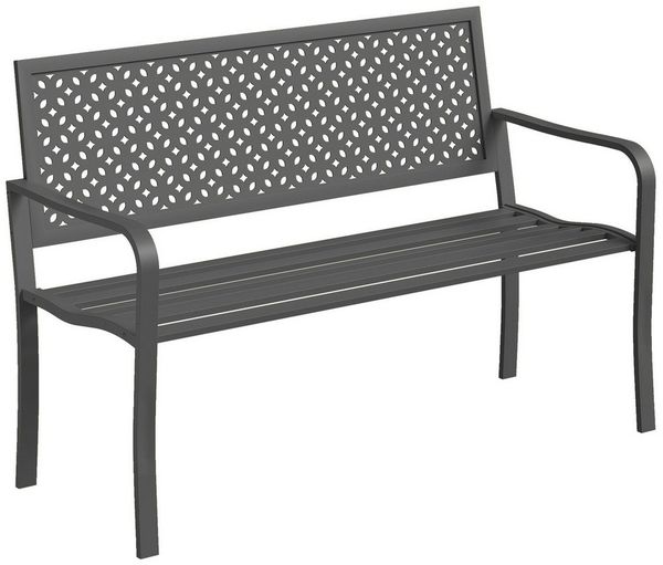 Outsunny Gartenbank mit rostbeständiger Rückenlehne (Geometrische Balkonbank, 1-St, Outdoor Sitzbank), für Garten, Park, Balkon 127 x 61 x 85 cm Dunkelgrau