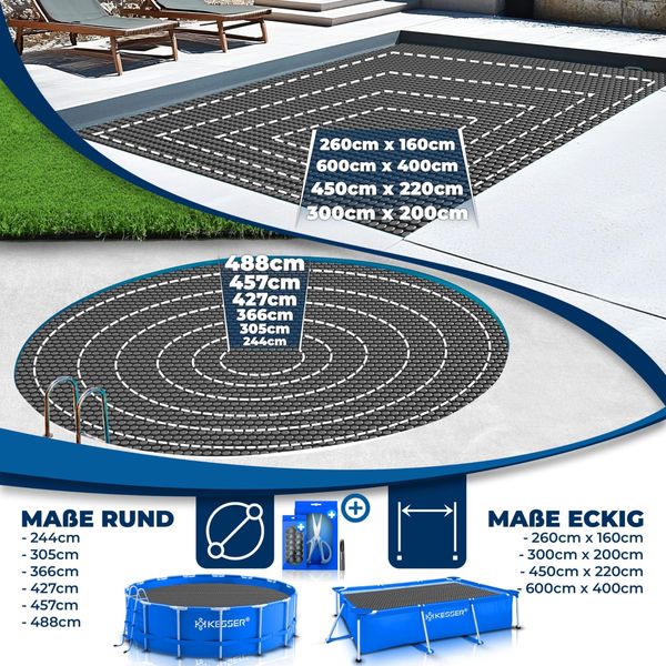 KESSER® Pool Solarabdeckplane | Solarfolie Stärke 120µm | Solarabdeckung Solarplane zuschneidbar | Poolsolarplane Solar Folie inkl. 1x Schere, 1x Lochzange & 12x Ösen | Poolheizung für Wassererwärmung Schwarz, 600 x 400cm Bild 8