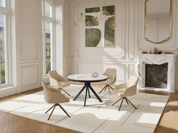 Vente-unique - ZALYRA Esstisch KeramikHolz, Platte Weiß - B 120 cm x H 76 cm x L 120 cm160 cm