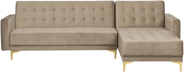 Ecksofa linksseitig Samtstoff sandbeige Schlaffunktion ABERDEEN