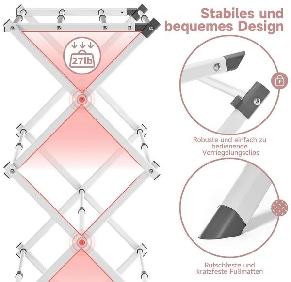 OSTWOLKE Wäscheständer Standtrockner klappbar & ausziehbar 6 Etagen mit 11 Stangen, Breite von 43- 75 cm