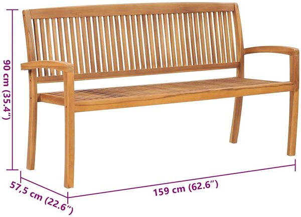vidaXL Stapelbare Gartenbank mit Auflage 159 cm Massivholz Teak 3063307 Bild 8