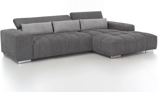 Mivano Ecksofa Orion / Große Eckcouch mit XL-Recamiere, Kopfteilfunktion und Kissen / 307 x 73 x 186 / Mikrofaser, Grau/Hellgrau