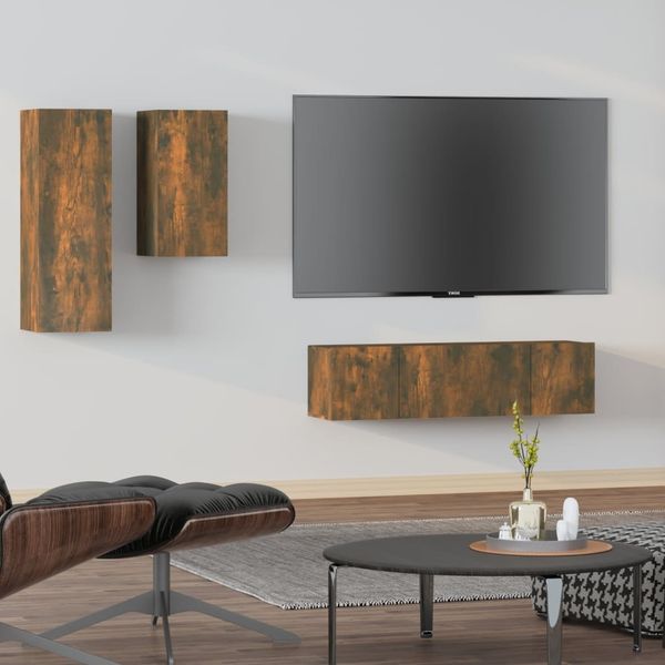 4-tlg. TV-Schrank-Set Räuchereiche Holzwerkstoff [3120314]