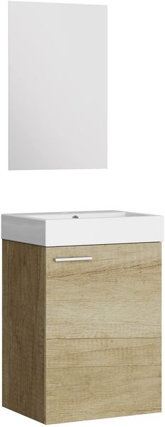 Baikal 280034041 Waschbecken aus Keramik und Spiegel, 1-türig, ideal für Toiletten oder kleine Bäder, Melamin 16, Natur, 45 x 36 x 60 cm, 10 Stück