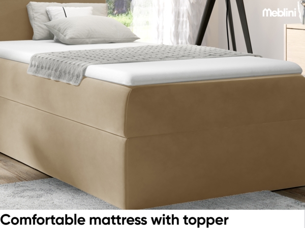 MEBLINI Kinderbett mit Bettkasten MINO 1 100x200 Rechts – H3/Hellbraun Samt Gepolstert Einzelbett mit Matratze - Polsterbett mit Stauraum - Bett mit Kopfteil – Stauraumbett Bild 4