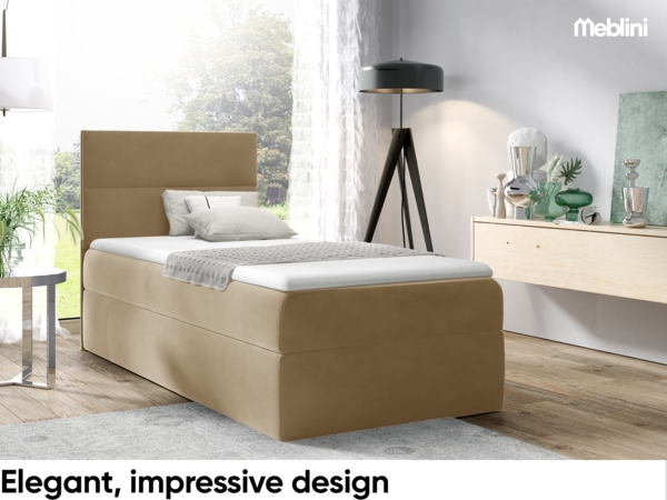 MEBLINI Kinderbett mit Bettkasten MINO 1 100x200 Rechts – H3/Hellbraun Samt Gepolstert Einzelbett mit Matratze - Polsterbett mit Stauraum - Bett mit Kopfteil – Stauraumbett Bild 2