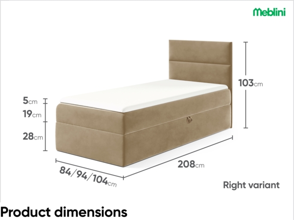 MEBLINI Kinderbett mit Bettkasten MINO 1 100x200 Rechts – H3/Hellbraun Samt Gepolstert Einzelbett mit Matratze - Polsterbett mit Stauraum - Bett mit Kopfteil – Stauraumbett Bild 6