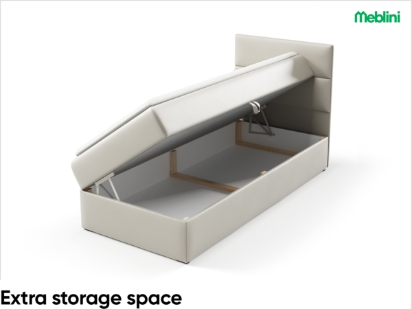 MEBLINI Kinderbett mit Bettkasten MINO 1 100x200 Rechts – H3/Hellbraun Samt Gepolstert Einzelbett mit Matratze - Polsterbett mit Stauraum - Bett mit Kopfteil – Stauraumbett Bild 5