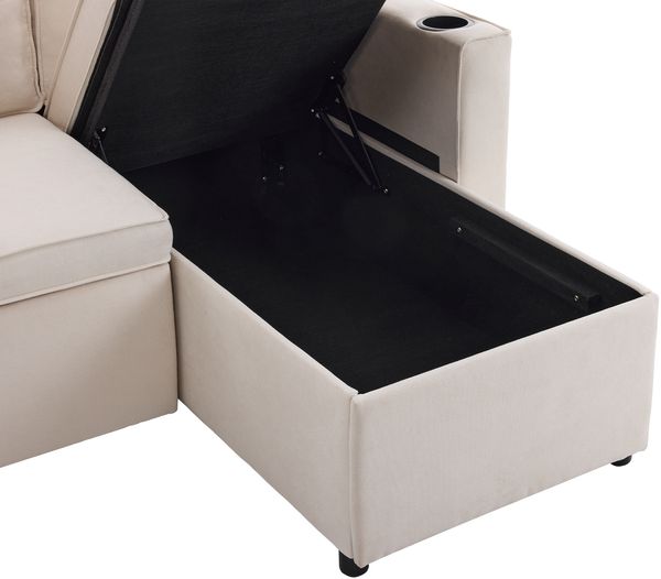 Schlafsofa Sitzfläche 211x129.5x86 cm, Beige, Baumwoll-Leinen, Chaiselongue mit Stauraum, links/rechts tauschbar Bild 9