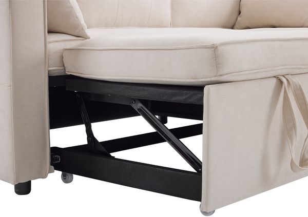 Schlafsofa Sitzfläche 211x129.5x86 cm, Beige, Baumwoll-Leinen, Chaiselongue mit Stauraum, links/rechts tauschbar Bild 10