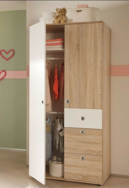 Kleiderschrank WIKI 2-türig Schrank Kinderzimmer Jugendzimmer Sonoma Weiß