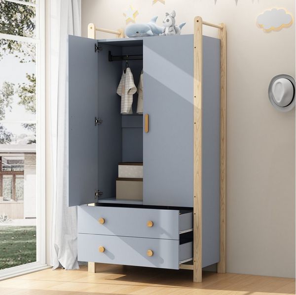 MODFU Kleiderschrank mit Schubladen und Kleiderstange (Flurgarderobe, Highboard, 1-St, mit Kleiderstange, 2 Schubladen) 2-türiger Lagerschrank