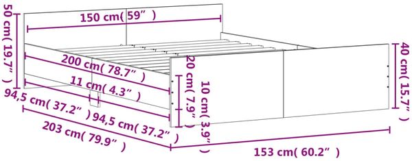 vidaXL Bettgestell mit Kopf- und Fußteil Braun Eiche-Optik 150x200 cm 3203760 Bild 9