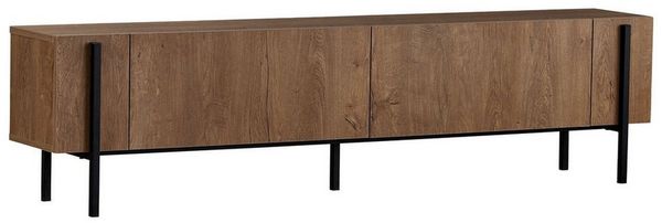Modern TV Stand with Metal Legs, Kafkas Oak & Black, 180 x 30 x 45 cm | 100% Melamine Coated Particle Board, 18 mm Thick | Stylish & Functional Design for Living Room & Entertainment Spaces