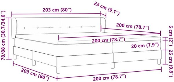 vidaXL Boxspringbett mit Kopfteil Dunkelgrau 200 x 200 cm Samt 3340407 Bild 12