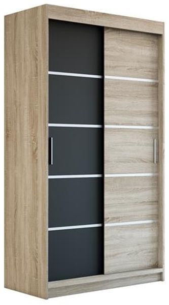 Schwebetürenschrank PARIS 2-türig Schrank 120 cm (mit Spiegel) Farbe: Sonoma , schwarz