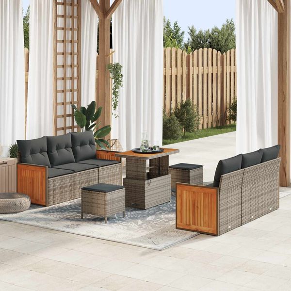 vidaXL Gartensofa-set mit Kissen 9 pcs Grau 3363133