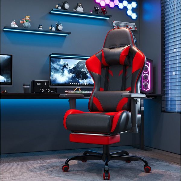 HOMALL Gaming-Stuhl Verstellbare Armlehnen,Kopfstütze,Lendenkissen,Fußstütze,Gaming Stuhl (Verstellbare Armlehnen, großzügig dimensioniertes Sitzkissen, ergonomisch geformte, bequeme Rückenlehne), Ergonomischer Bürostuhl,Kopfstütze und Lendenstütze