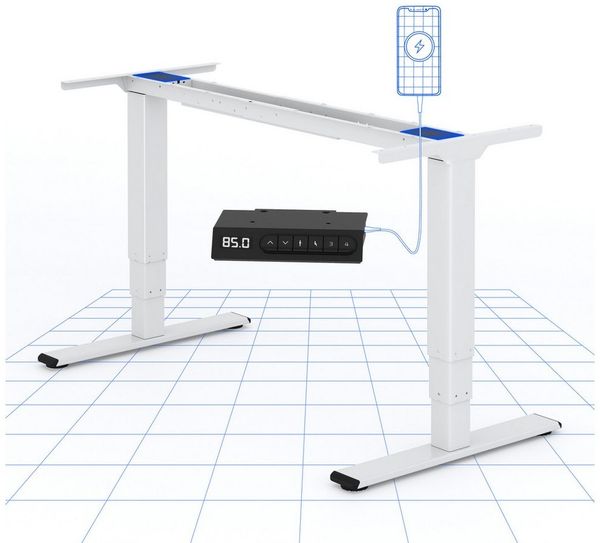 FLEXISPOT Schreibtisch Elektrisch höhenverstellbares Tischgestell (EC5 Serie) (Dual-Motor & 3-Fach-Teleskop & 4 Speicherhöhen, mit USB Charging), Antikollisionssystem, LED-Display, Max. Load: 120kg