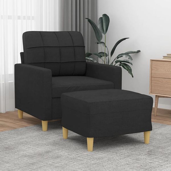 vidaXL Sessel mit Hocker Schwarz 60 cm Stoff 3200997