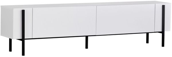 Modernes TV-Möbel mit Metallbeinen, 180 cm breit, 30 cm tief, 45 cm hoch | 100% melaminbeschichtete Spanplatte, 18 mm dick | Schlichtes Schwarz & Holzfinish, perfekt für zeitgemäße Wohnzimmer