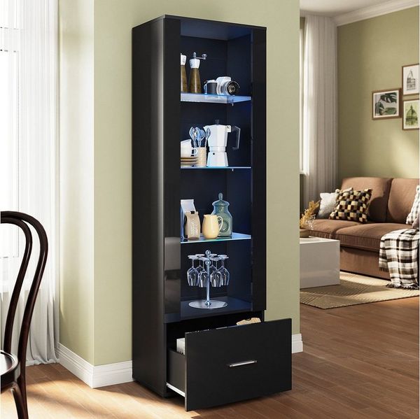 SONNI Glasvitrine Glasvitrinen mit led beleuchtung,55x35x172cm,weiB hochglanz Modern