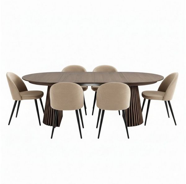 ebuy24 Essgruppe Tokyo Essgruppe Esstisch smoked, 6 Stühle aus beig, (7-tlg)