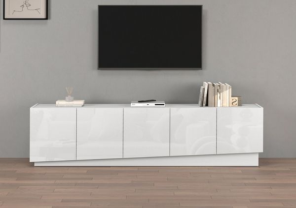 OTTO home Lowboard VELA, Höhe 60 cm, Breite 225 cm,Design mit schrägen Türen (1 St), Made in Italy, Hochglanz lackierte Fronten, TV-Board, TV-Kommode
