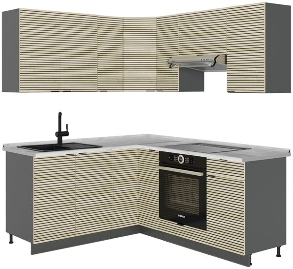 Küchenschränke Fame-Line Eiche Paneel/Anthrazit 190 x 46 cm ohne Arbeitsplatte Vicco