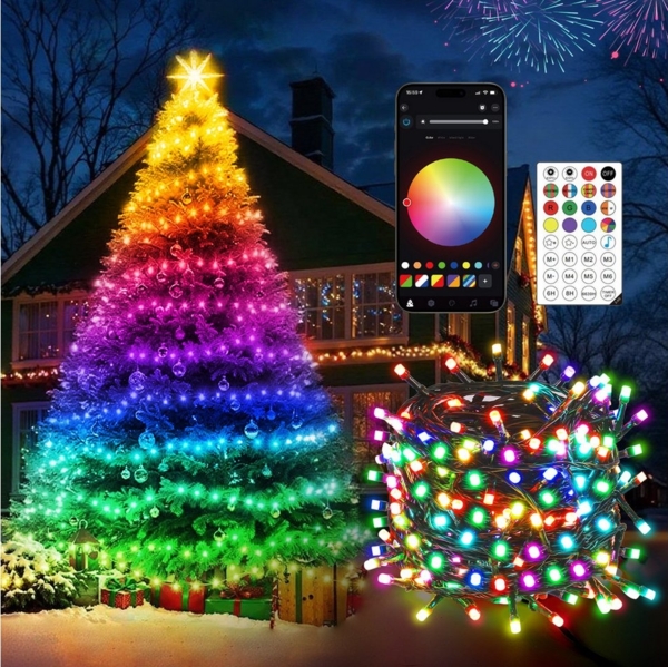 Elegear LED-Lichterkette 10-100M Lichterkette Weihnachtsdeko Innen/Außen mit Stecker, 8 Modi, RGB LED Lichterkette mit Timer Fernbedienung/App-Steuerung, DIY-Farben