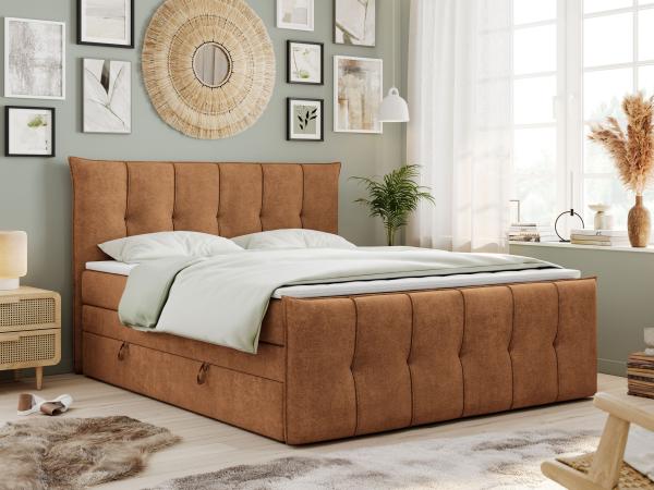 Boxspringbett KING DE LUX - 7-Zonen Matratze - PREMIUM-11-KING - 160x200cm - Orange Stoff - H4