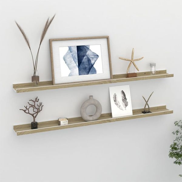 vidaXL Wandregale 2 Stk. Weiß und Sonoma-Eiche 100x9x3 cm 326692