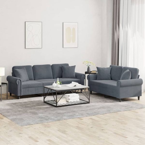 vidaXL 2-tlg. Sofagarnitur mit Kissen Dunkelgrau Samt 3202271