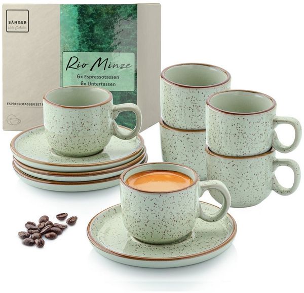 SÄNGER Espressotasse Set 12 tlg. Rio, 12-tlg, Steingut, Minze, Grün, 80 ml, VALUE COLLECTION