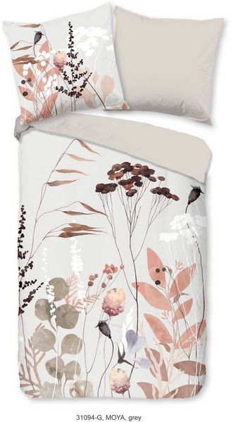 Good Morning Renforcé Bettwäsche 155 X 220 cm + 1- 80 X 80 cm Moya flowers and leaves grau