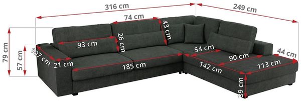 Freistehendes Ecksofa mit lose Kissen, L-form - SAVONA - rechts - Dunkelgrau Stoff Bild 7