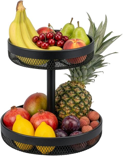 eluno Obstetagere, Brotkorb rund 2-stöckig, Obstschale, Metall, schwarz, Ø 25 cm und 30 cm