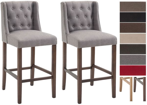 CLP 2er Set Barhocker Cassandra Stoff mit gestepptem Bezug,hellgrau antik-dunkel