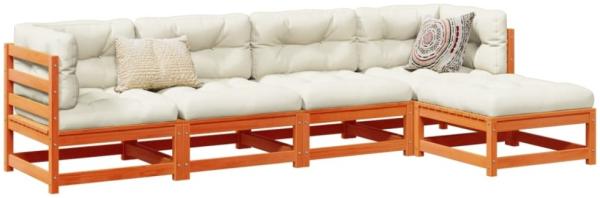 vidaXL 5-tlg. Garten-Sofagarnitur Wachsbraun Massivholz Kiefer 3299386