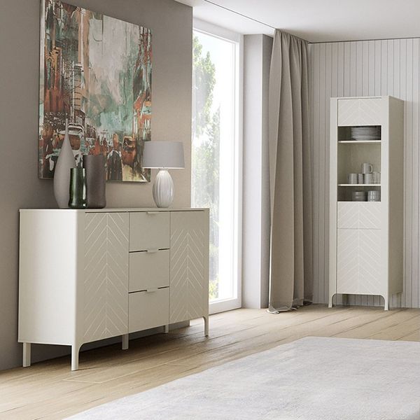 Lomadox Wohnzimmer-Set MAZARA-161, (Mega-Spar-Set, 2-St, Kommode Vitrine), Wohnwand mit Fischgrät Dekor, Push-to-Open und Softclose-Funktion