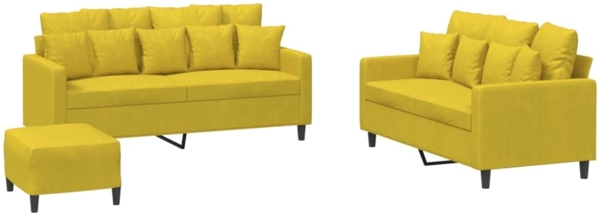 vidaXL 3-tlg. Sofagarnitur mit Kissen Gelb Samt 3201716 Bild 1