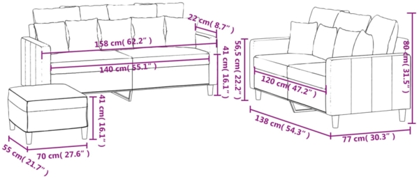 vidaXL 3-tlg. Sofagarnitur mit Kissen Gelb Samt 3201716 Bild 8