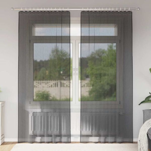 vidaXL Voile Vorhänge mit Stangentaschen 2 Stk. Schwarz 4102168