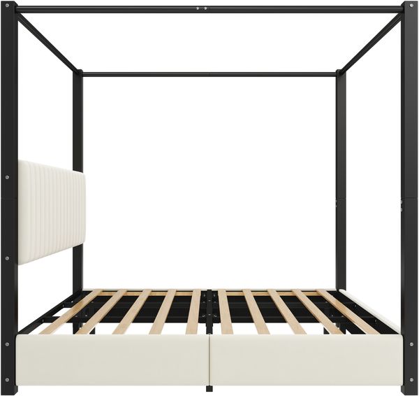 180x200 cm großes Polsterbett mit Himmelbettgestell, Kopfteil und Metallrahmen, Beige+Schwarz Bild 8